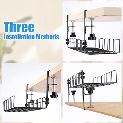 Image of Livzing Adjustable Under Desk Cable Organizer Rack - Desk Cable Management Tray & Power Strip Holder - Wire Organizer for Office & Home Workstation, Computer Desks - Office Cable & Wire Organizer Tray