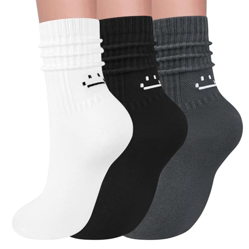 Image of 3 Pairs Slouch Socks for Women Soft Mid Calf Rib Scrunch Crew Tube Socks