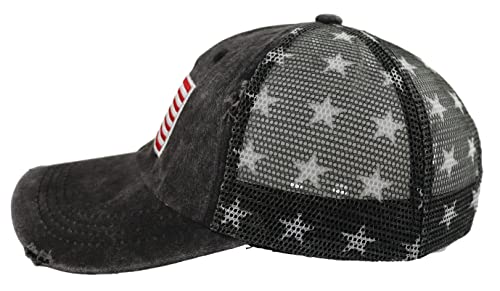 Image of American Flag Trucker Hat for Men Women, Adjustable Vintage Embroidery Washed Distressed USA Baseball Cap