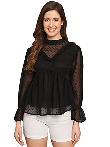 Image of FUNDAY FASHION Casual Cuffed Sleeves Solid Women Regular Fit Boota Top