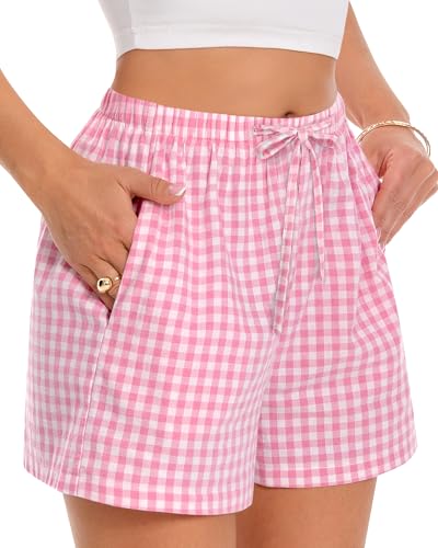 Image of Women Boxer Shorts Gingham Drawstring Pajama Bottom Plaid Pants with Pocket