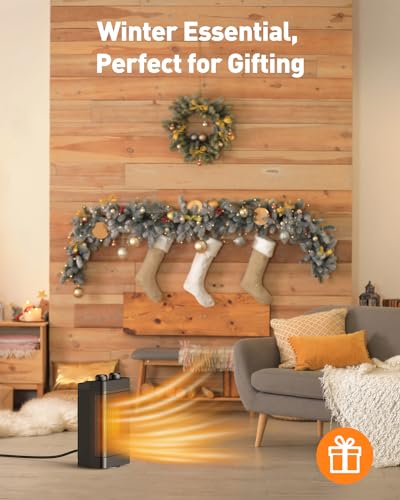 Calefactor de bajo consumo, 1500 W, 3 modos de calentamiento, calentador eléctrico de cerámica, oscilación de 70°, protección contra sobrecalentamiento y antivuelco, calefactor silencioso para usar en - imagen 9