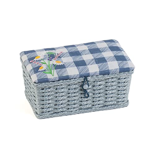 Hobby Gift Caja de coser, pequeña, cesta tejida, tapa bordada, cuadros florales salvajes