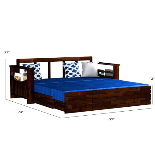 Image of Mamta Furniture Solid Wood Foster 3 Seater Sofa Cum Bed with 40 Density Cushions for Living Room, Three Seater Queen Size Sofa Bed for Home, Sofa Com Bed, Sheesham Wood Dark Walnut