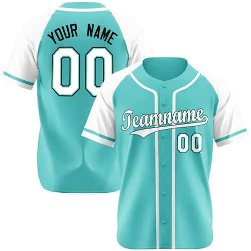 Generic Cutsom Baseball Jersey Button Down Shirt Personalized Name/Number Stitched Sports Uniform for Men Women Youth, Aqua&white-07