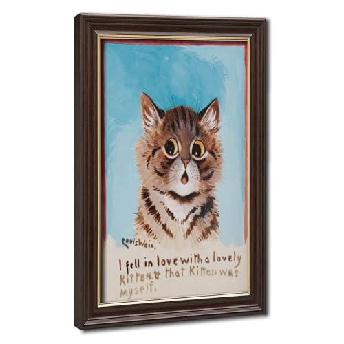 Toile Louis Wain chaton marron cadre suspendu décoration murale bureau 20x30cm