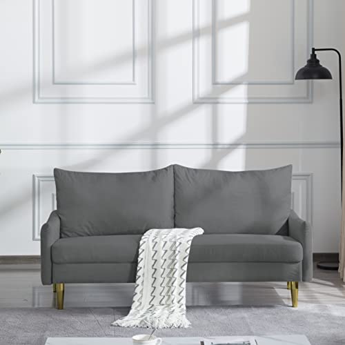 Koihome Polyester Loveseat Curved Arms, Sleeper Two Pillows, Modern Couch With Tapered Metal Legs, Upholstered 2-Seater Sofa For Living, Bedroom,Office,Waiting Room, Light Drey #TOP8