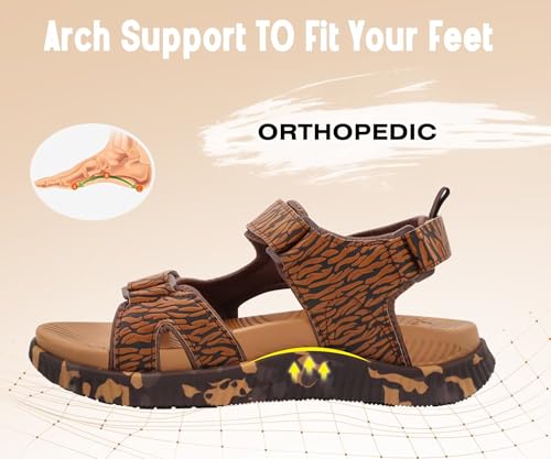 Image of KuaiLu Mens Leather Hiking Sandals with Orthopedic Arch Support Footbed | Sport Recovery Athletic Waliking Sandals For Man Outdoor Summer Casual Thick Cushion Beach Water Fisherman Sandal Size 7-15