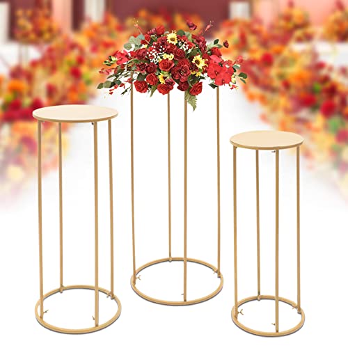 3 unidades de metal dorado para boda, soporte cilíndrico para flores de boda, estante de metal, base de flores, jarrón, columna, soporte para flores, soporte para plantas para bodas, fiestas de