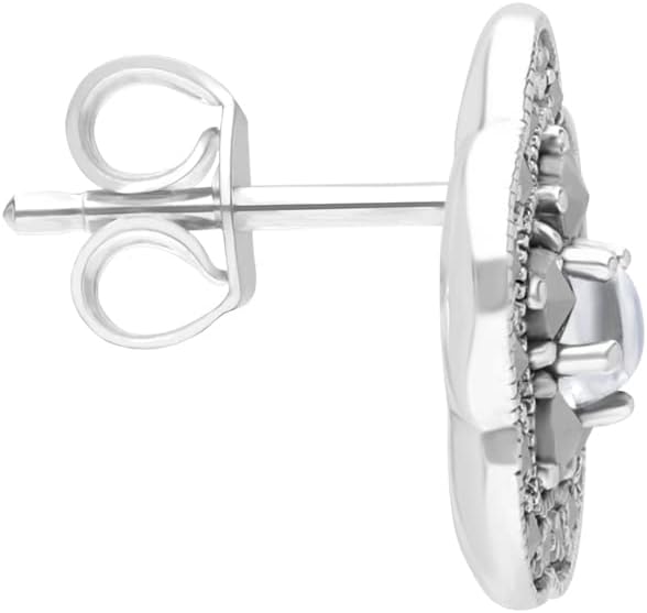 Gemondo USA 925 Sterling Silver Moonstone & Marcasite Classic Floral Stud Earrings - Image 4