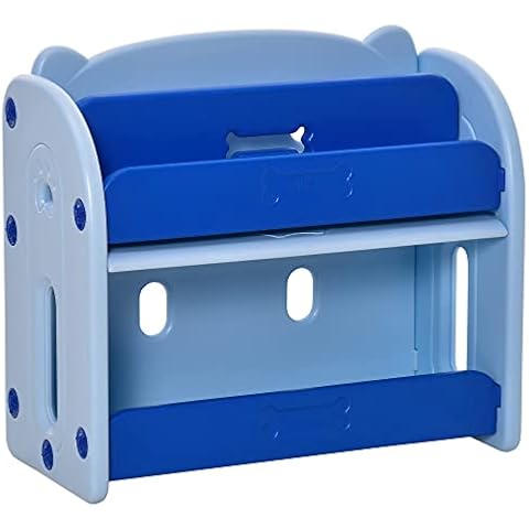 HOMCOM Librería Infantil con 2 Estantes y Compartimento con Tapa Abatible Azul Cover