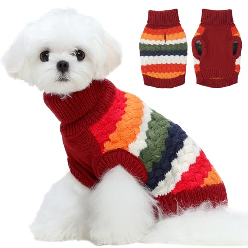 Kuoser Pull en Tricot pour Chien, Gilet d'hiver Chaud pour Chiens de Petite Et Moyenne Taille, Pull de Noël à Col Roulé pour Chiot, Manteau pour Temps Froid, Chandail pour Chien, XS-XXL