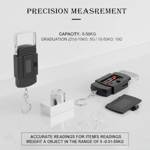 Image of RORIAN Electric Portable Digital Hanging Scale - 110lb /50kg High Precision Portable Hook Scale with Backlit LCD for Travel and Home - Multi-Purpose Use (Black S1) (3 Months Warranty)