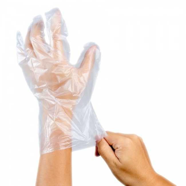 Guantes de polietileno transparentes sin empolvar gofrados en caja de 10.000 unidades monouso