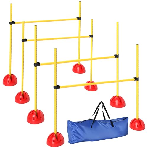 PawHut Agility Set Hunde, 4-teiliges Agility Ausrüstung mit höhenverstellbar Hürden Tragetasche Trainingszubehör, befüllbar Steckhürdenset für Hundetraining, Trainingsset für Hunde