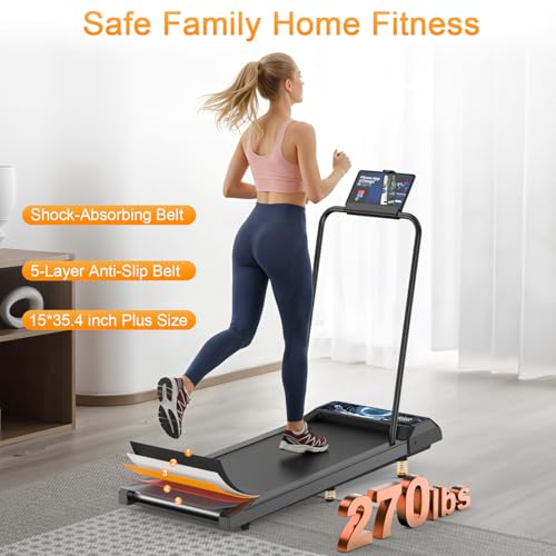 Image of HOELLL Treadmills for Home Small with 0%-8% Incline and APP Sync, Compact Under Desk Walking Treadmill Pad with Handle Bar Removable, Remote Control and LED Display, 2.5HP