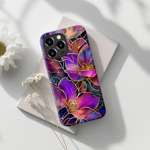 Image of Goodon for iPhone 14 Pro Max Case Cute - Wireless Charging Compatible - Dual-Layer Hard Shell + Silicone Cover - Protective Phone Case with Trendy Designs for Women - Blooming Purple Flowers | Dual-Layer Hard Shell + Silicone, Slim Fit Protective Phone Cover with Wildflower Designs for Women Girls