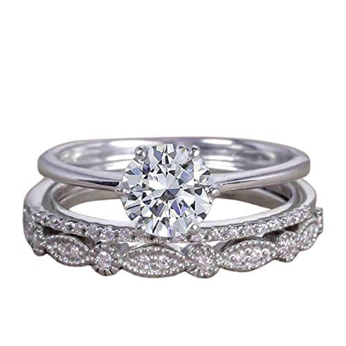 1.50 Carat Moissanite And Diamond Trio Wedding Bridal Ring Set In White Gold #TOP5