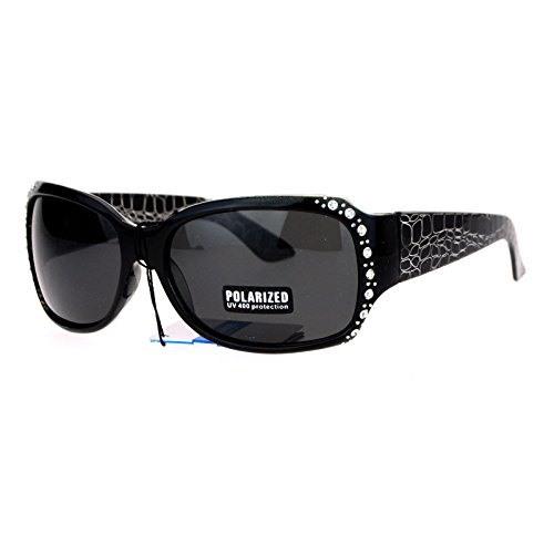 Anti Glare Polarized Womens Rhinestone Plastic Rectangular Butterfly Sunglasses Black