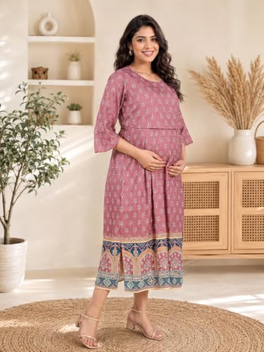 Image of RITIJYA Zipless Feeding Kurta Dress for Women | Maternity Nursing Kurti, No-Zip Easy Access | Extra Pleats Pre to Post Pregnancy | Quick-Dry Fabric | S-4XL