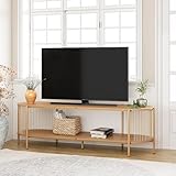 Brafab Oval Boho TV Console with Hand-Woven Ropes, Mid-Century Modern TV Stand for up to 65' with Storage Shelf and Sturdy Steel Leg, Natural Wooden Entertainment Center for Living Room