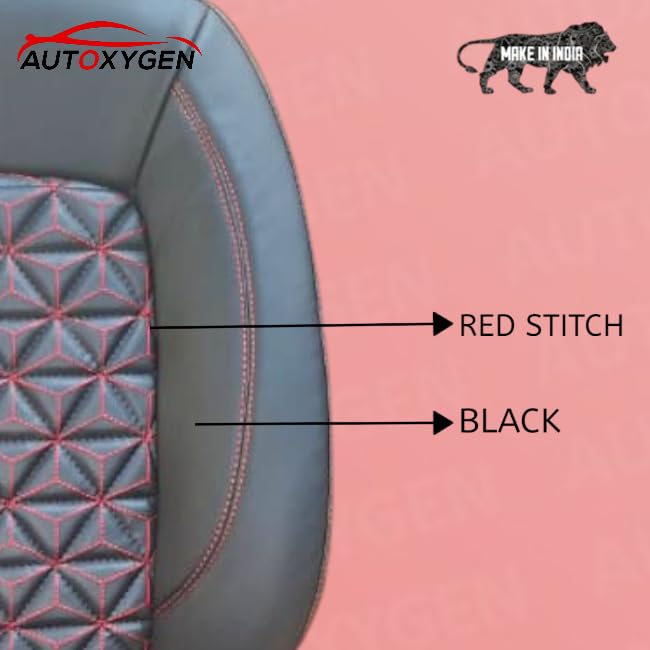Image of AUTOXYGEN Car PU Leather Luxury seat Cover Front & Rear Accessories for Punch (Black With Red Stitch, 1003)