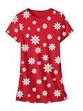 Umeyda Girls Short Sleeve Nightgown Sleep Dress PJS, Red Snowflakes, 11-12 Years