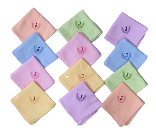 Image of ANTONIA Personalized Cotton Women's Handkerchiefs with Embroidered Initials, Assorted Colours (33 cm x 33 cm)