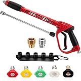 Pressure Washer Gun, Short Pressure Washer Gun with 2 Pressure-Washers Wands, 5 Nozzle Tips, M22 Fitting, 38 Inch, 5200 PSI