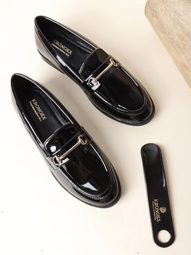 Image of Men's Black Patent Loafers | Glossy Slip-On Dress Shoes with Gold Horsebit Detail | Memory Foam Comfort for Tuxedo, Wedding, & Formal Wear | The Executive Series