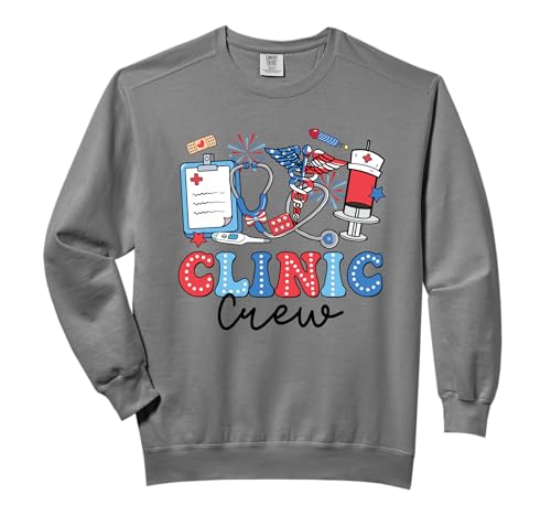 Retro Clinic Crew American Flag Fireworks Nurse 4th Of July Comfort Colors Adult Sweatshirt