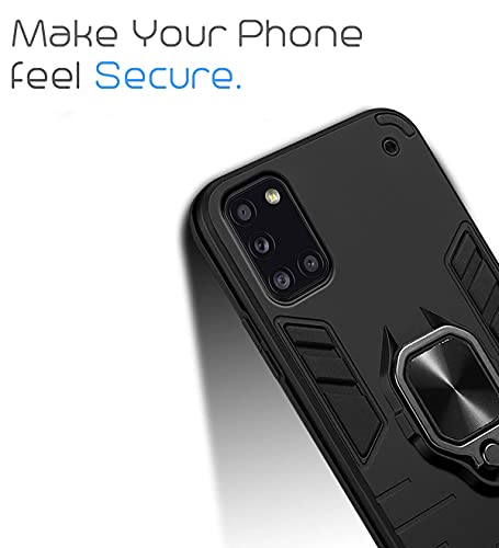 Image of Pikkme D5 Tough Armor Bumper Back Cover Case for Samsung Galaxy A31 |Ring Holder & Kickstand in-Built (Black)