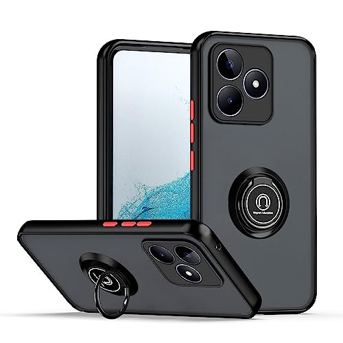 Cover per Realme C53 Traslucida Custodia Antiurto Antigraffio con Supporto Anello a 360° PC + Bumper Case - rosso tpu nero