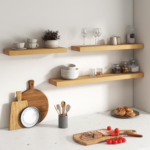 FLYJOE Floating Shelves for Wall, USA-Sourced Brich Wood 36 Inch Long Wall Shelves Set of 2, Natural Wooden Mounted Picture Ledge Shelf, Nursery Book Storage Shelf Kids Bookshelf, Display Shelf - Thumbnail 7