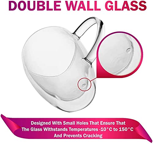 [12 Oz, 2-Pack] Large Clear Glass Coffee Mugs - Double Wall Insulated Glass Tea Cups With Handle - Perfect For Large Espresso Latte Cappuccino - Heat Resistant , Dishwasher And Microwave Safe #TOP3