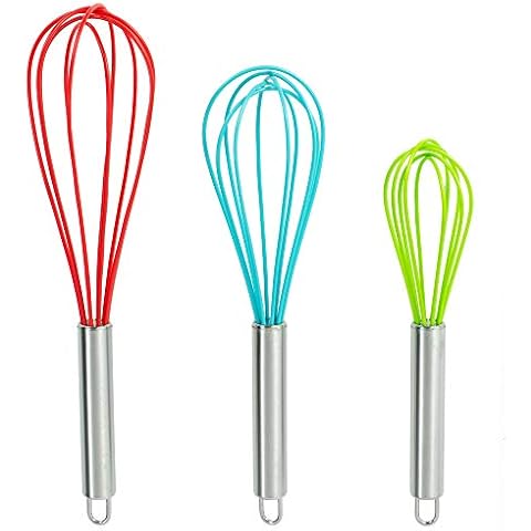 DRAGONN Set of 3 Multi-Color Silicone Whisks with Stainless Steel Handles, Milk & Egg Beater, Balloon Whisk for Blending, Whisking, Beating, and Stirring (DN-KW-WK3C) Cover