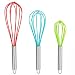 Set of 3 Multi-Color Silicone whisks with stainless steel handles. Milk & Egg Beater Balloon Metal Whisk for Blending, Whisking, Beating and Stirring. Whisks for cooking by Dragonn. (Multi Color)