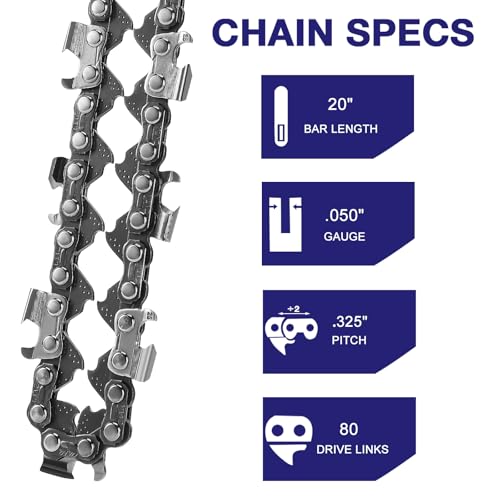 FUNKYWOO 4 Pack Chainsaw Chain for 20 Inch Bar, .325\" Pitch, .050\'\' Gauge, 80 Drive Links Fits Husqvarna 450 Rancher Craftsman Jonsered and more