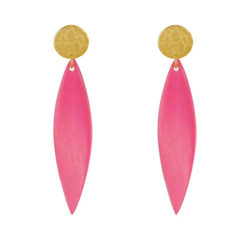 LES POULETTES BIJOUX - Pendientes Clavos de Metal Dorado y Pétalo Largo de Madera