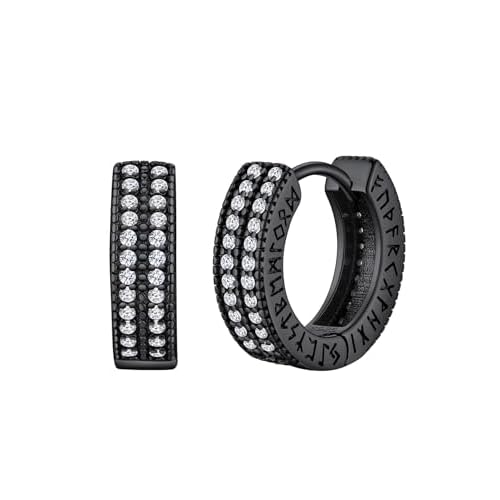 FaithHeart Norse Viking Runes Hoop Earrings for Men Hypoallergenic Stainless Steel Punk Huggie Hoop Earring Sturdy Norse Mythology Jewelry Gifts with Delicate Packaging A-Hoop-Black