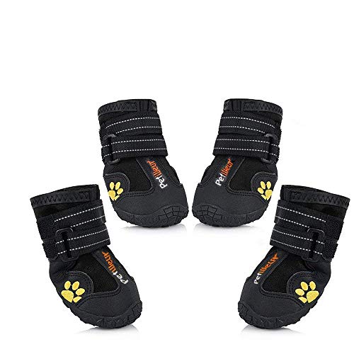 Petilleur Waterproof Dog Shoes Breathable Paws Protector Anti-Skid Dog Boots with Reflective Strap