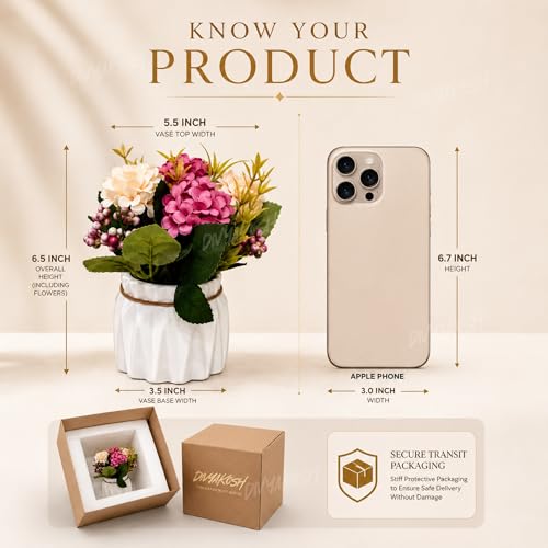 Image of Divyakosh Artificial Flowers Bunch with Vase for Home Decor, Hydrangea Flower Arrangement with Ceramic, Flower Vase's, Home Decoration Items for Living Room, Aesthetic Home Decoration