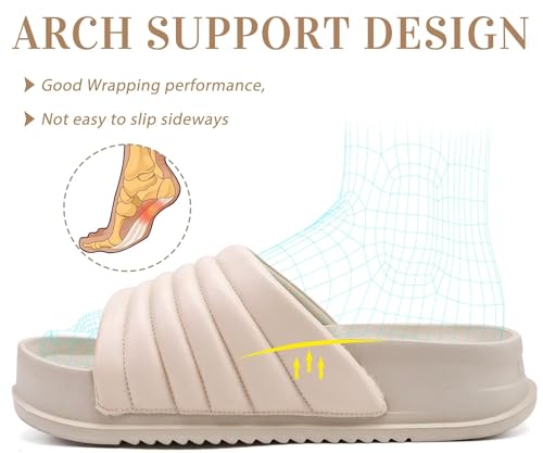 KuaiLu Womens Sandals with Arch Support Orthopedic Slippers Comfortable Lightweight Cushion Recovery Slides Summer Fashion Leather Casual Plantar Fasciitis Shoes Indoor Outdoor Size White 9