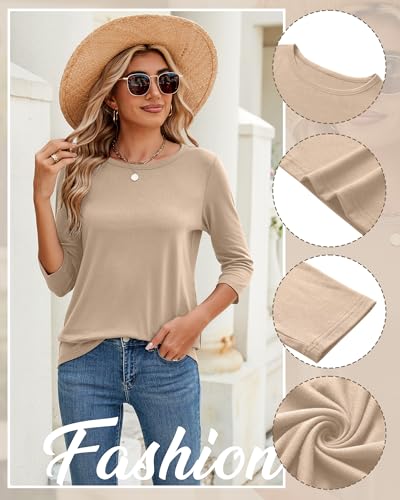 Ficerd 3 Pack 3/4 Sleeve Tops for Women Round Neck Dressy Basics Tees Casual Trendy Loose Fit T Shirts - Image 6