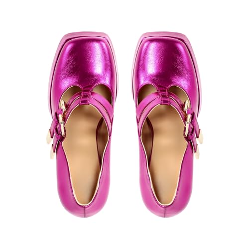 Richealnana Women's Mary Jane Style Pumps Shoes Square Toe Buckle Strap High Heeled Platform Pumps4