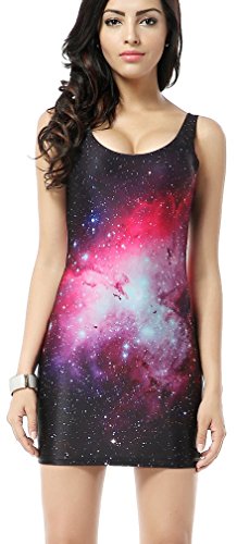 New Women Sexy Galaxy Dresses Shirt Stylish Skinny Elastic Shirt Dresses 17 Colors (Light Red Galaxy) #TOP14