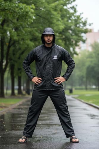 Image of Men's Waterproof Raincoat with Hood | All-Season Lightweight Rain Wear for Bike Riding, Travel & Outdoor Use | Full Sleeve Windproof Rain Jacket for Men