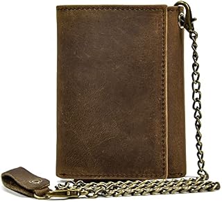 newsbirds Mens Wallet, Men's Genuine Leather Wallet with Chain Tri-fold Wallet 9 Credit Card Holder Mens Cash Wallets Slim Purse (6006 Brown)
