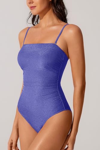 RXRXCOCO Women Tummy Control One Piece Swimsuits Off Shoulder Strapless Bathing Suits Slimming Swimwear Blue S — view 2