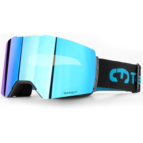 tekkapoi Magnetische Skibrille Herren Damen OTG (Für Brillenträger), Sekundenschneller Glaswechsel, Zylindrische REVO-Doppelscheibe, Snowboardbrille mit UV400 Schutz & Pro-Antibeschlag